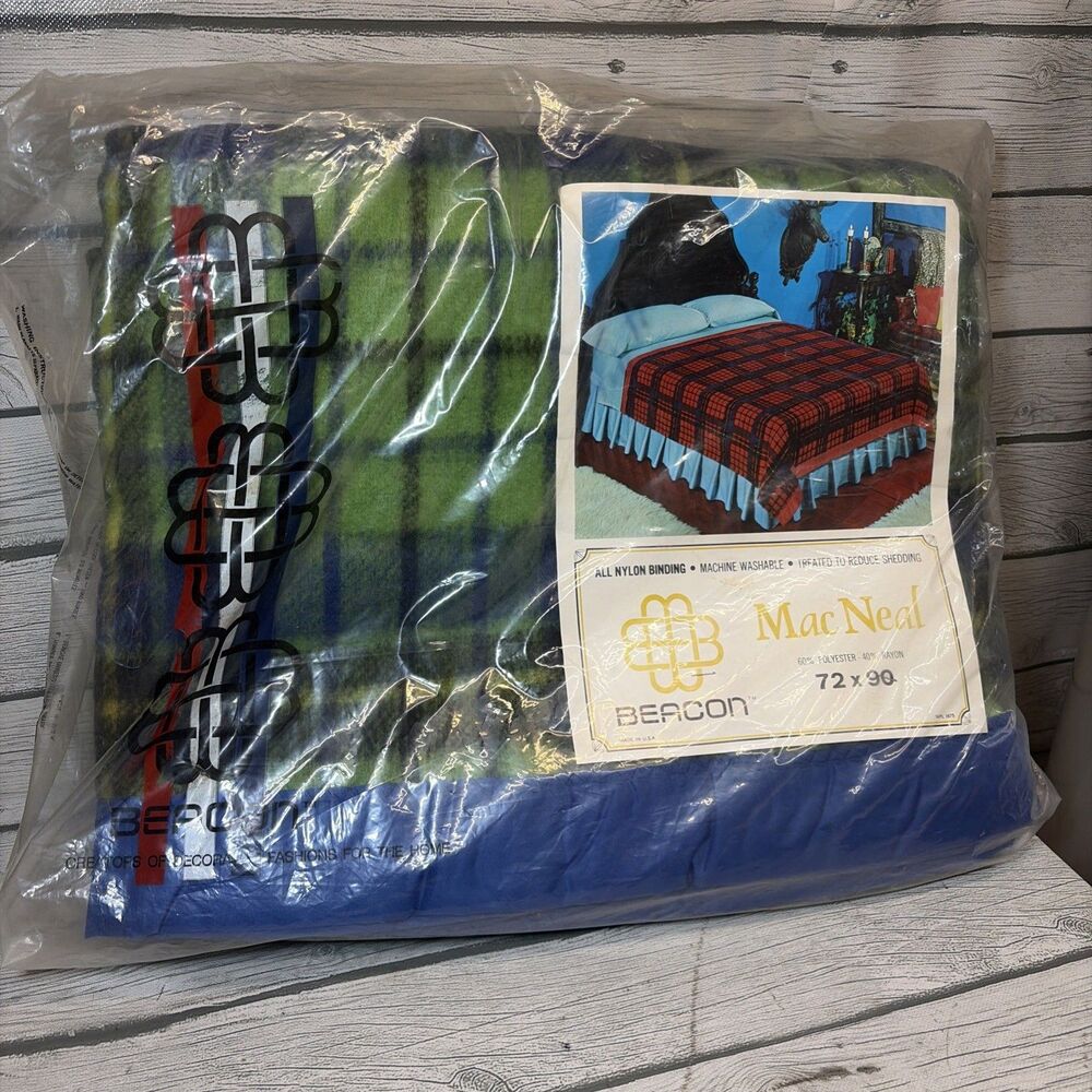 Beacon Plaid Nylon Blanket Binding Twin/Full 72x90" Sealed Vintage Cabin